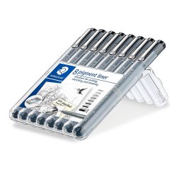 Staedtler - Staedtler Pigment Liner Siyah Çizim Kalemi 8li Set (1)