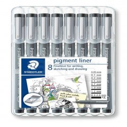 Staedtler - Staedtler Pigment Liner Siyah Çizim Kalemi 8li Set