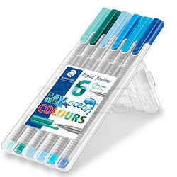 Staedtler - Staedtler Triplus Fineliner İnce Uçlu Keçeli Kalem 0.3mm 6lı Ocean (1)