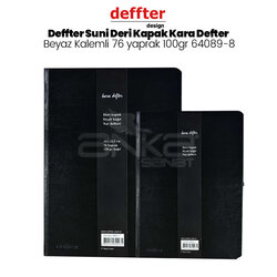 Deffter - Suni Deri Kapak Kara Defter Beyaz Kalemli 76 Yaprak 100g 64089-8