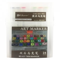 Superior Çift Uçlu Art Marker MS-837 24lü Set Plastik Kutu - Thumbnail