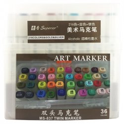 Superior Çift Uçlu Art Marker MS-837 36lı Set Plastik Kutu - Thumbnail