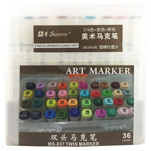 Superior Çift Uçlu Art Marker MS-837 36lı Set Plastik Kutu