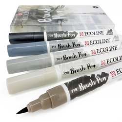 Talens - Talens Ecoline Brush Pen 5li Set Gri Tonlar (1)