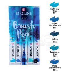 Talens - Talens Ecoline Brush Pen 5li Set Mavi Tonlar