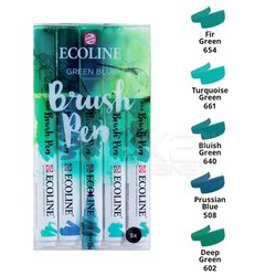 Talens - Talens Ecoline Brush Pen 5li Set Yeşil-Mavi Tonlar