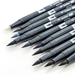 Tombow Dual Brush Pen 10lu Grayscale Palette - Thumbnail