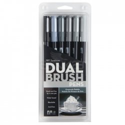 Tombow - Tombow Dual Brush Pen 6lı Grayscale Palette