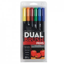 Tombow - Tombow Dual Brush Pen 6lı Primary Palette