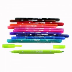 Tombow TwinTone Çift Taraflı İşaretleme Kalemi Parlak Renkler 12li - Thumbnail