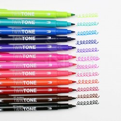 Tombow - Tombow TwinTone Çift Taraflı İşaretleme Kalemi Parlak Renkler 12li (1)