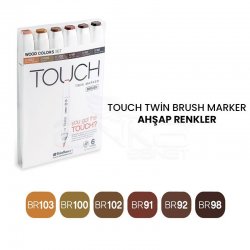 Touch Twin Brush Marker Kalem 6lı Set Ahşap Renkler - Thumbnail