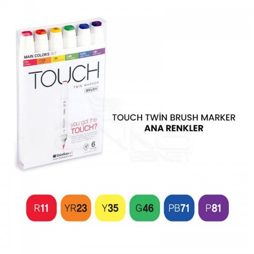 Touch Twin Brush Marker Kalem 6lı Set Ana Renkler