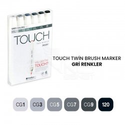 Touch - Touch Twin Brush Marker Kalem 6lı Set Gri Renkler