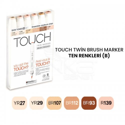 Touch Twin Brush Marker Kalem 6lı Set Ten Renkleri (B)