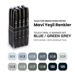 Touch - Touch Twin Marker Kalem 12li Set Mavi Yeşil Renkler