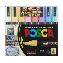 Posca - Uni Posca PC-5M (1,8-2,5mm) 8li Set Soft Pastel Renkler