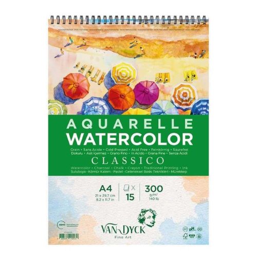 Van Dyck Classico Cold Press Dokulu Sulu Boya Spiralli Blok 300g A4 15 Yaprak 