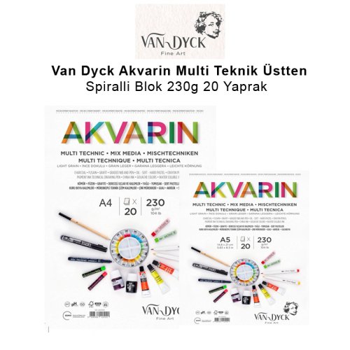 Van Dyck Akvarin Multi Teknik Üstten Spiralli Blok 230g 20 Yaprak