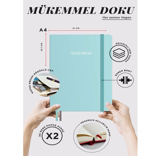Victorias Journals Premium Sert Kapak Defter A4 100g 192 Sayfa Çizgili Mint Yeşili