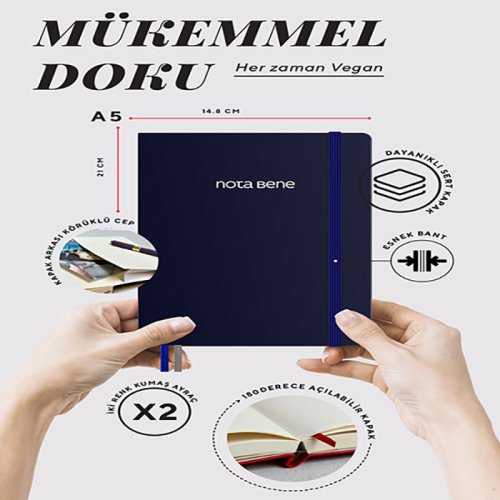 Victorias Journals Premium Sert Kapak Defter A5 100gr 192 Sayda Çizgili Lacivert