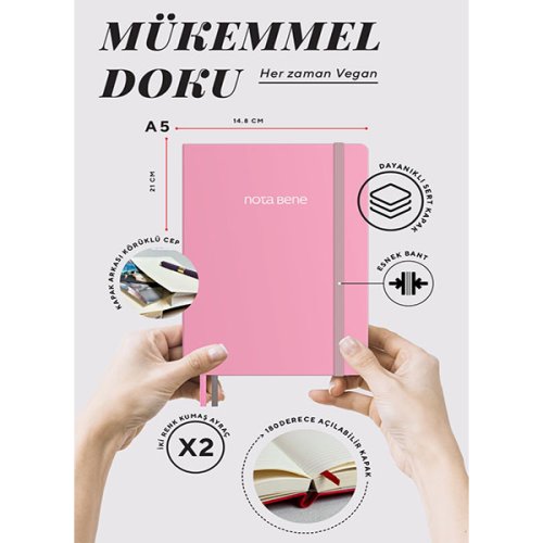 Victorias Journals Premium Sert Kapak Defter A5 100g 192 Sayfa Çizgili Pembe