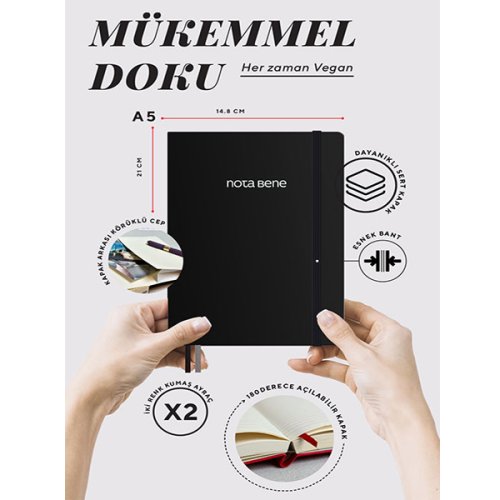 Victorias Journals Premium Sert Kapak Defter A5 100g 192 Sayfa Çizgili Siyah