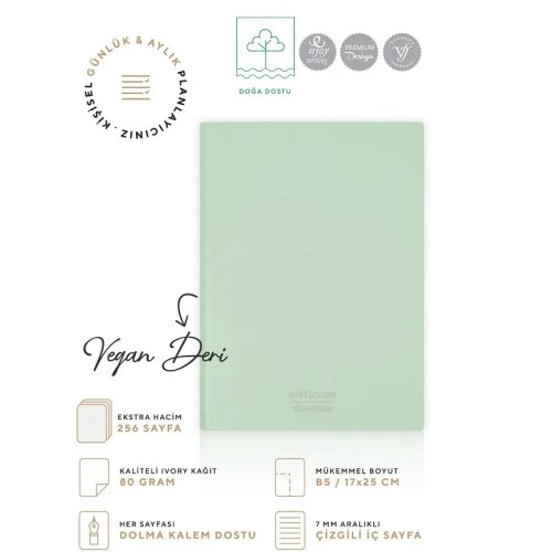 Victorias Journals Softtons Esnek Kapak Defter B5 80g 128 Yaprak Çizgili Mint Yeşil