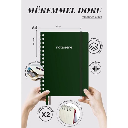 Victorias Journals Spiralli Sert Kapak Defter A4 100g 160 Sayfa Çizgili Yeşil
