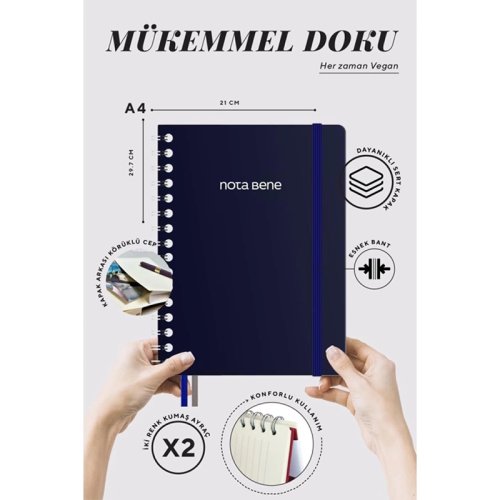 Victorias Journals Spiralli Sert Kapak Defter A4 100g 160 Sayfa Çizgili Lacivert