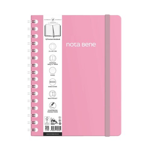Victorias Journals Spiralli Sert Kapak Defter A4 100g 160 Sayfa Çizgili Pembe