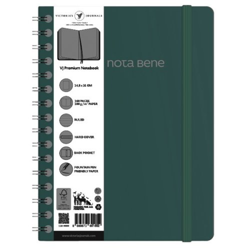 Victorias Journals Spiralli Sert Kapak Defter A5 100g 160 Sayfa Yeşil