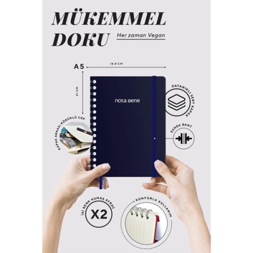 Victorias Journals Spiralli Sert Kapak Defter A5 100g 160 Sayfa Çizgili Lacivert