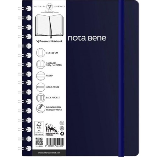 Victorias Journals Spiralli Sert Kapak Defter A5 100g 160 Sayfa Çizgili Lacivert