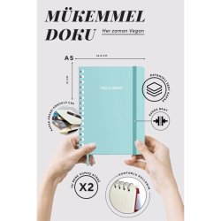 VICTORIAS - Victorias Journals Spiralli Sert Kapak Defter 100g A5 160 Sayfa Çizgili Turkuaz (1)