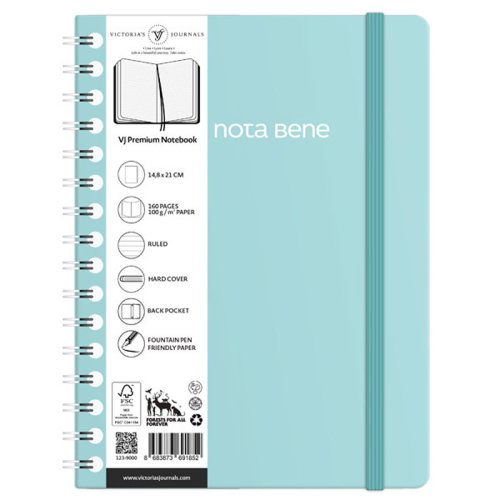Victorias Journals Spiralli Sert Kapak Defter 100g A5 160 Sayfa Çizgili Mint yeşili
