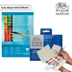 Winsor&Newton - Winsor & Newton Cotman Compact 14lü Sulu Boya Seti Defter Hediyeli