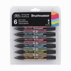 Winsor&Newton - Winsor & Newton Brush Marker 6lı Set Mid Tones