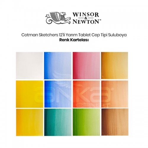 Winsor & Newton Cotman Sketchers Sulu Boya Cep Tipi 12 Renk - 1/2 Tablet