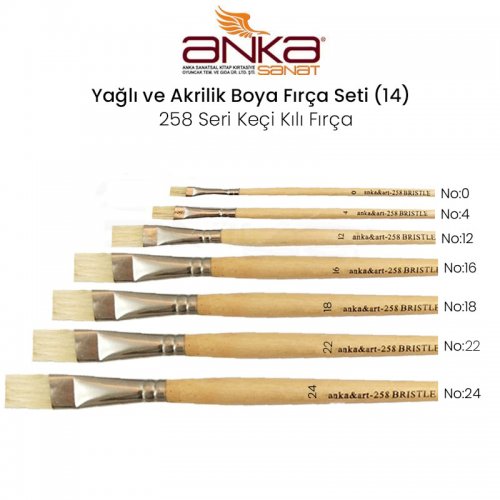 Anka Art Yağlı ve Akrilik Boya Fırça Seti (14) 258 Seri Keçi Kılı Fırça