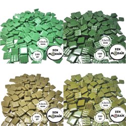 ZEN - Zen Cam Mozaik Kare 12x12mm 100g Yeşil Tonlar Seti 4lü