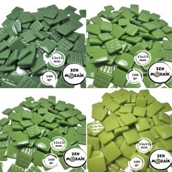 ZEN - Zen Cam Mozaik Kare 15x15mm 100g Yeşil Tonlar Seti 4lü