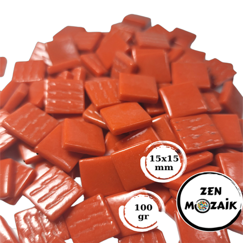 Zen Cam Mozaik Kare 15x15mm 100g Mercan Kırmızısı - Mercan Kırmızısı