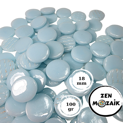 Zen Cam Mozaik Yuvarlak 18mm 100g Bebek Mavisi - Bebek Mavisi