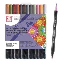 Zig - Zig Art & Graphic Twin Brush Pen Çift Uçlu Çizim Kalemi 12li Set Muted - TUT-80/12VMU