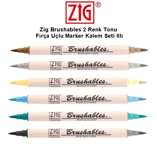 Zig Brushables 2 Renk Tonu Fırça Uçlu Marker Kalemi 6lı Set 1