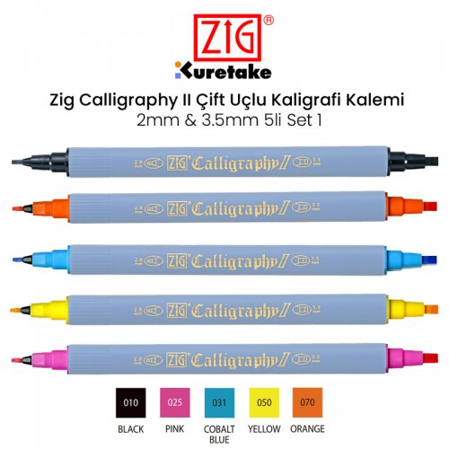 Zig Calligraphy II Çift Uçlu Kaligrafi Kalemi 2mm & 3.5mm 5li Set 1