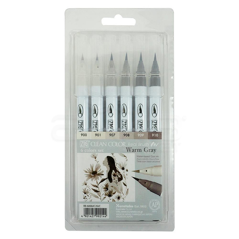 Zig Clean Color Real Brush Fırça Uçlu Marker Kalem 6lı Set Warm Grey