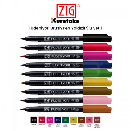 Zig Fudebiyori Brush Pen 9lu Set 1