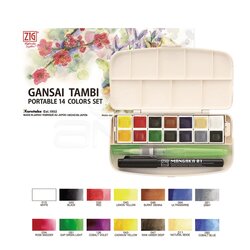 Zig - Zig Gansai Tambi Portable Set 14lü + Su Hazneli Fırça + 0.1mm Mangaka